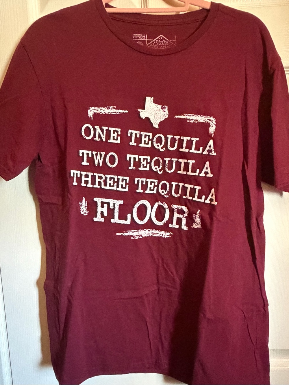 Men/Women Short-Sleeve Graphic Tee - Burgundy with White Print